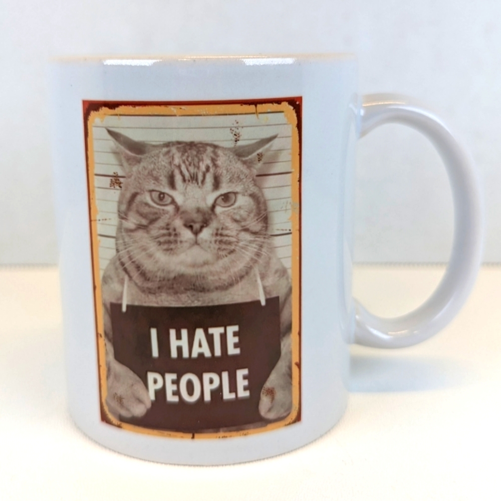 "I Hate People" Cat Mugshot Coffee Cup 11 oz. Mug in Box